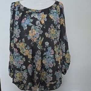 LC Lauren Conrad Floral Blouse - Black and Yellow
